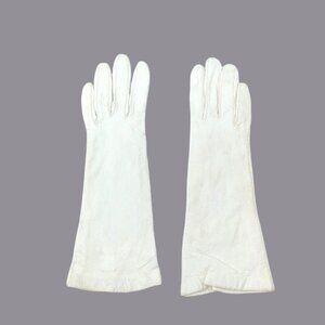 Vintage Cream White Leather Gloves X Small